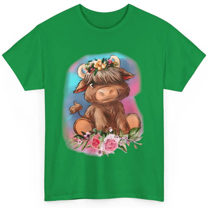 Floral Baby Highland Cow Farm Animals Western Country Classic Unisex T-Shirt