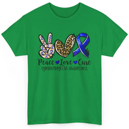 Syringomyelia Awareness Blue Ribbon Peace Love Cure Classic Unisex T-Shirt