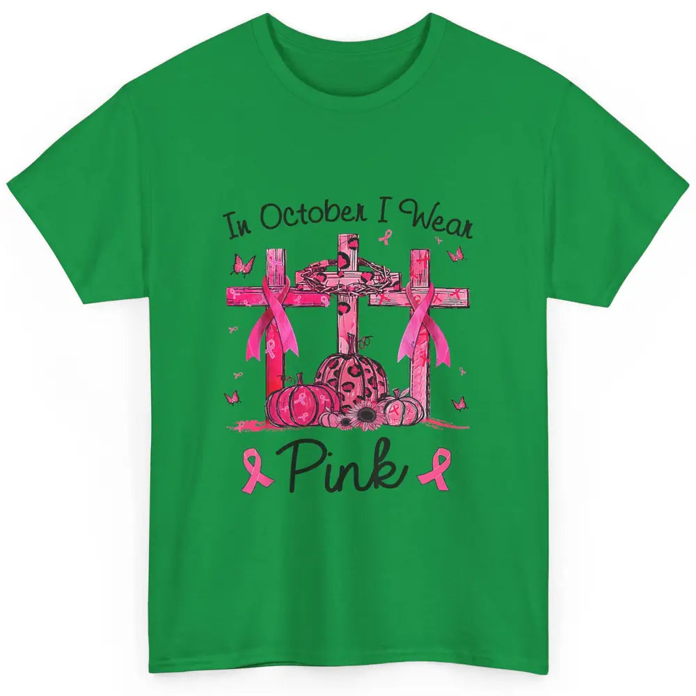 Cross Pumpkin Christian Pink Ribbon Breast Cancer Awareness Classic Unisex T-Shirt