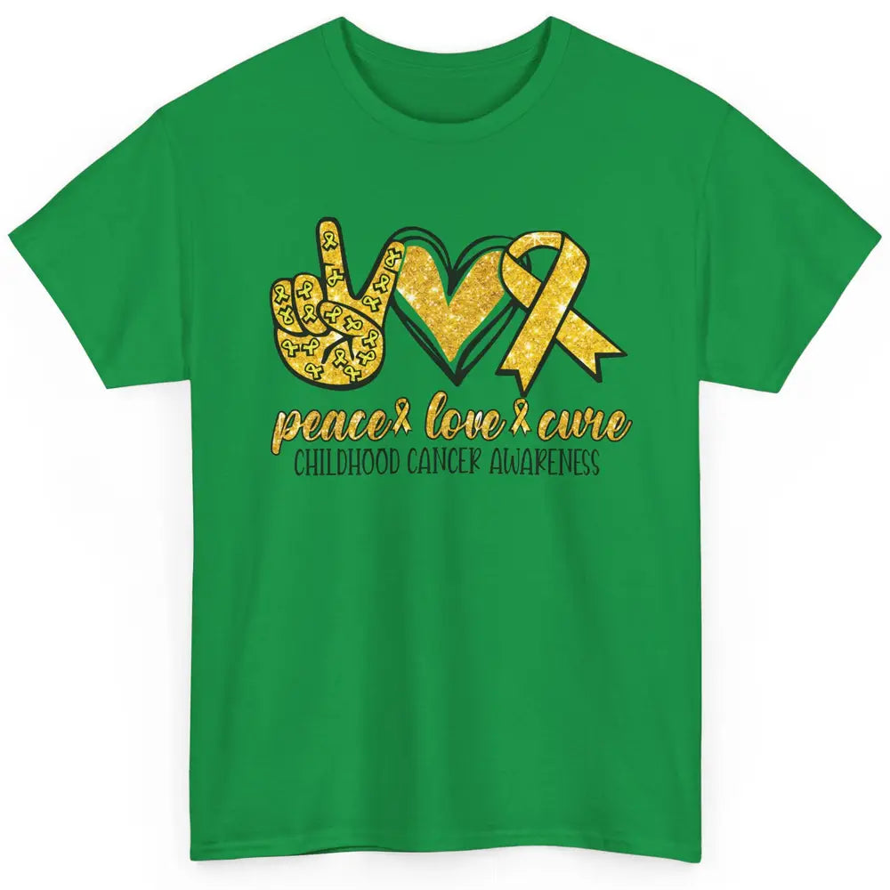 Childhood Cancer Awareness Peace Love Cure Gold Ribbon Gift Classic Unisex T-Shirt