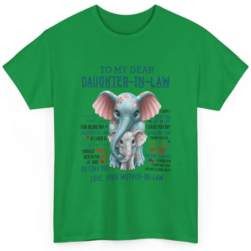 To My Dear Daughter In Law Love Mother In Law Cute Elephant Classic Unisex T-Shirt