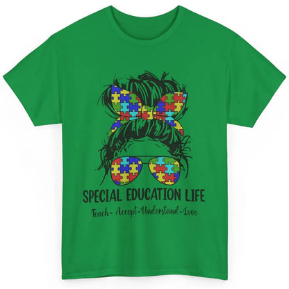 Special Education Teacher Messy Bun Autism Teach Accept Love Classic Unisex T-Shirt