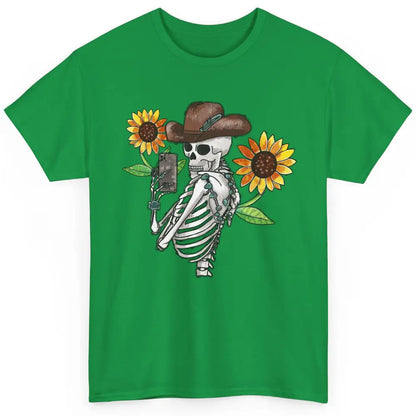 Western Cowboy Hat Skeleton Sunflower Funny Skeleton Selfie Classic Unisex T-Shirt