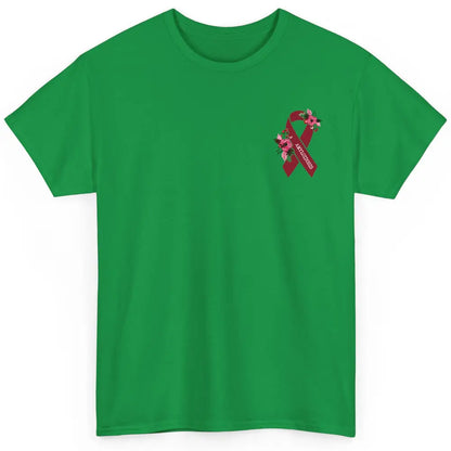 Amyloidosis Awareness Floral Burgundy Ribbon Rainbow Classic Unisex T-Shirt