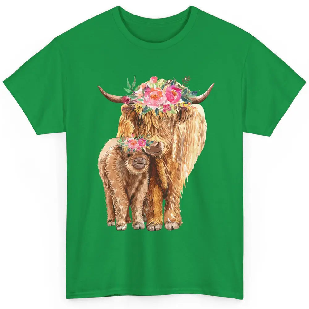 Floral Highland Cow Mom And Baby Western Country Heifer Mom Classic Unisex T-Shirt