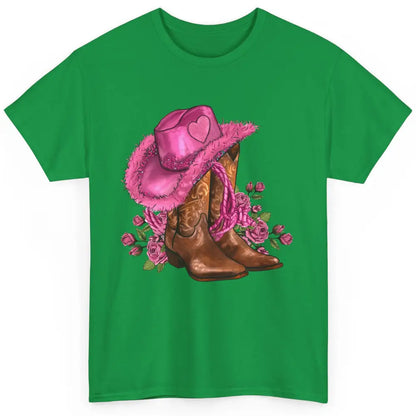 Floral Pink Cowgirl Boots And Hat Valentines Western Country Classic Unisex T-Shirt