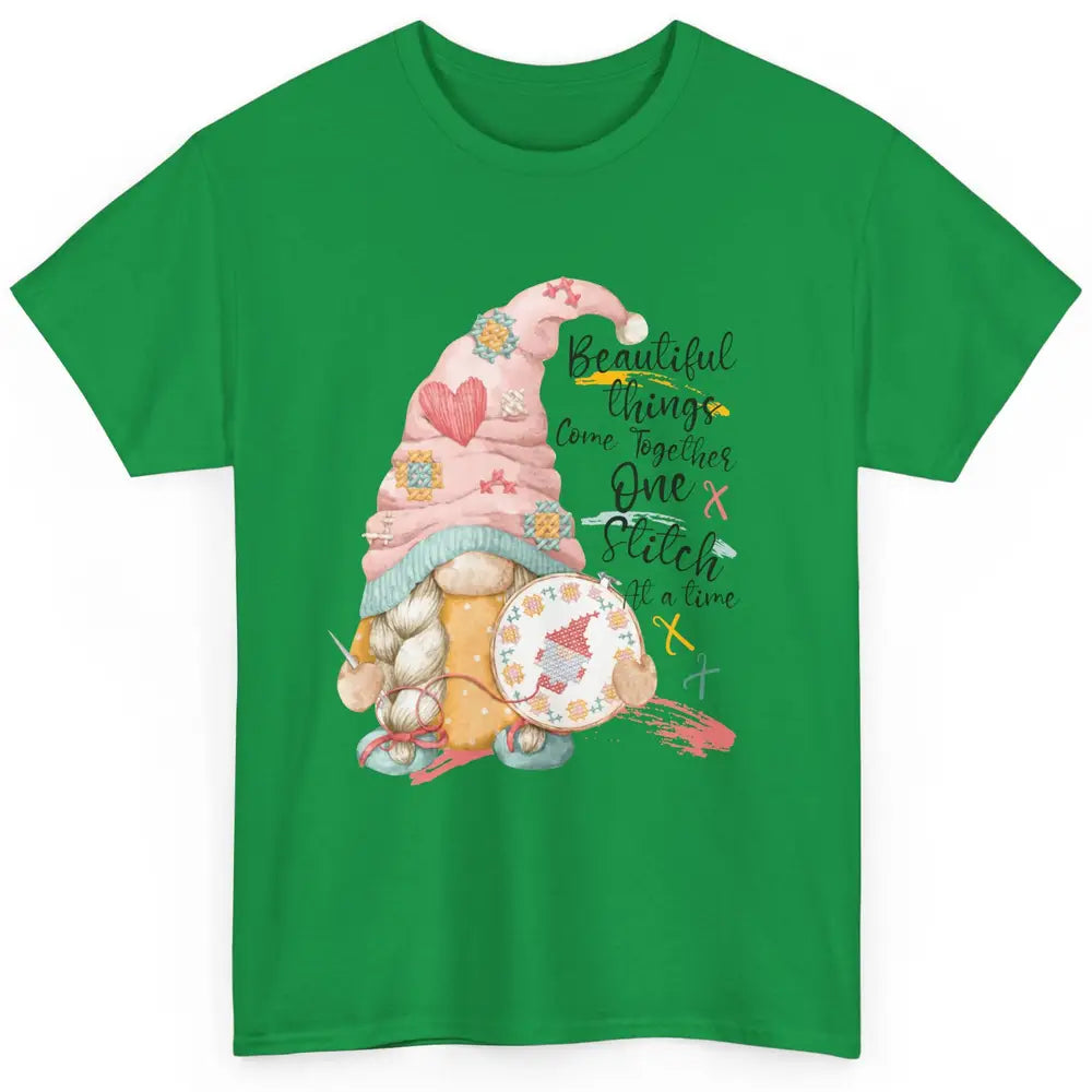 Cross Stitch Sewing Gnome Beautiful Things Come Together Classic Unisex T-Shirt