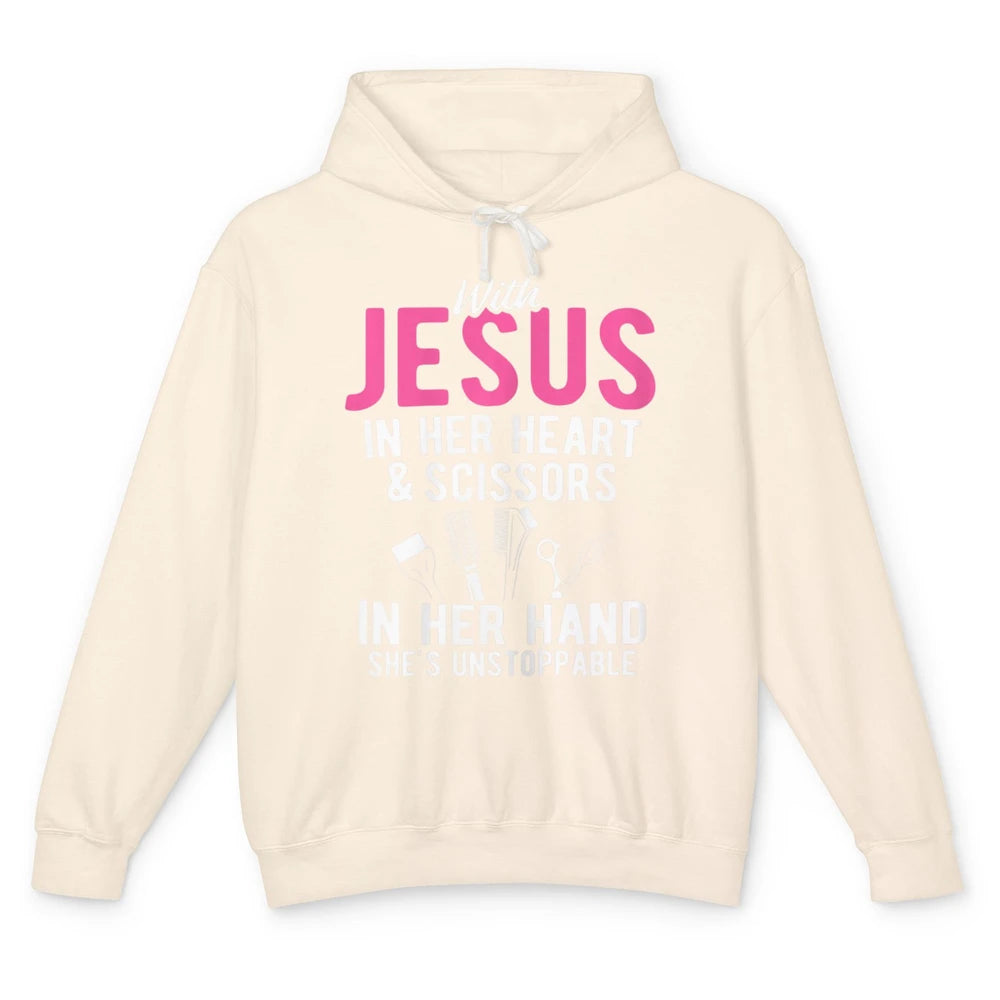 Jesus In Her Heart Scissors In Hands Hairstylist Christian Unisex Lightweight Hoodie