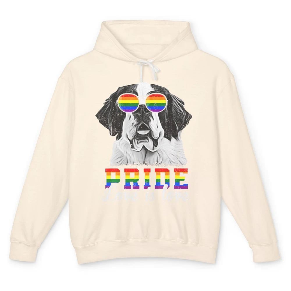 Funny LGBT Pride Love Is Love St Bernard Dog Sunglasses Flag Unisex Lightweight Hoodie