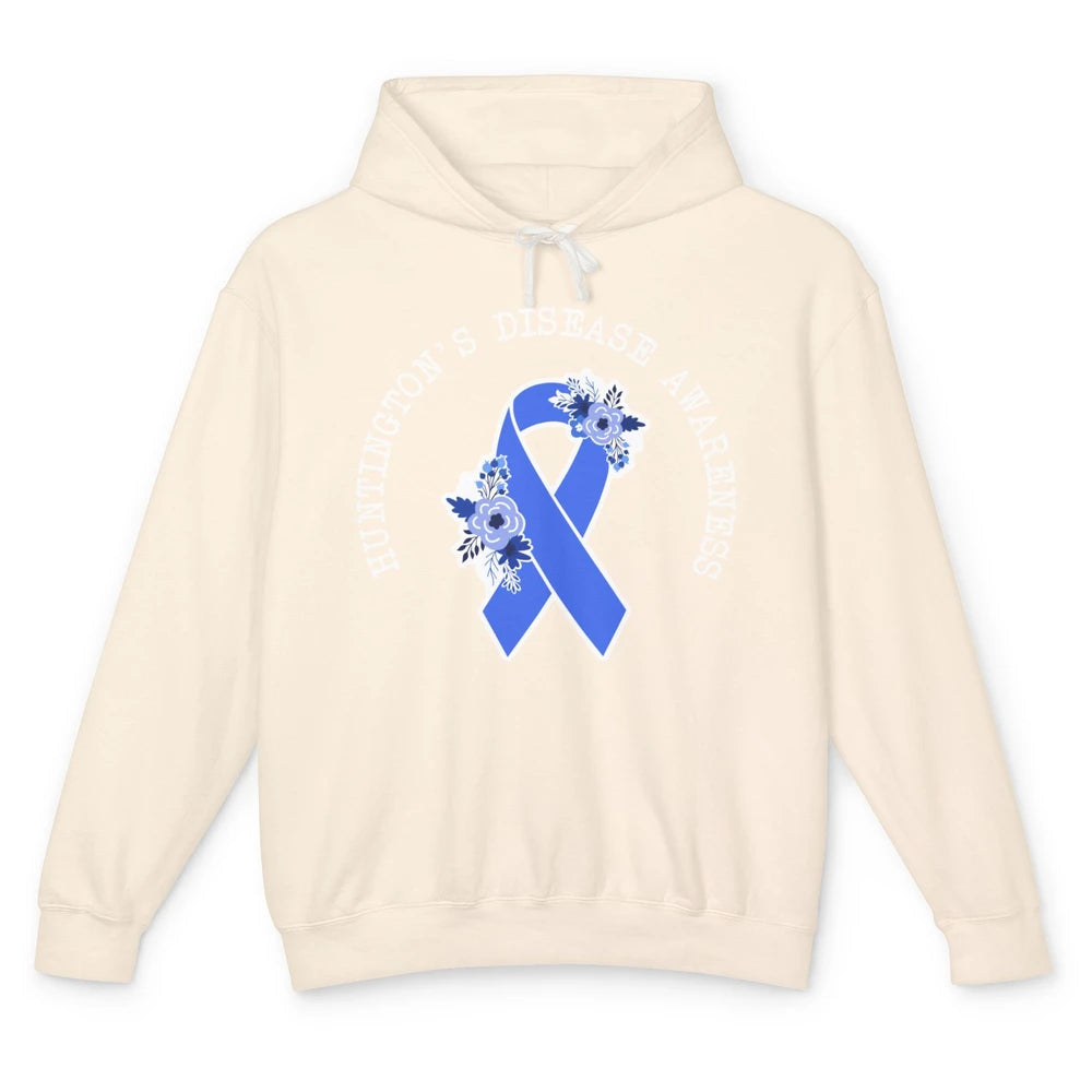 Huntington's Disease Awareness Floral Blue Ribbon Rainbow Unisex Lightweight Hoodie