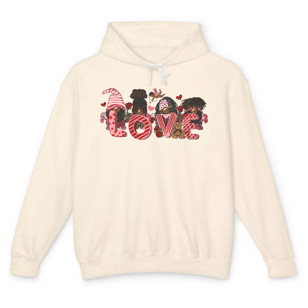 Afro Gnome Love Valentine African American Valentine's Day Unisex Lightweight Hoodie