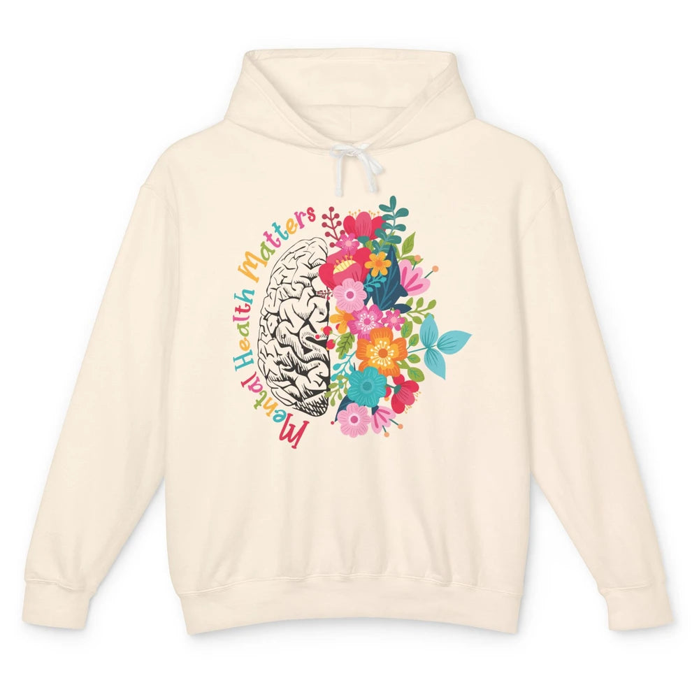 Mental Health Matters Human Brain Flower Bloom Mental Health Unisex Lightweight Hoodie