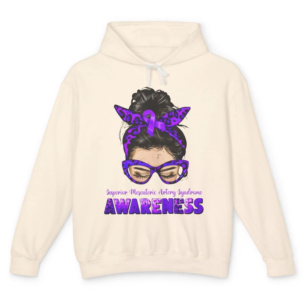 Superior Mesenteric Artery Syndrome Ribbon Leopard Messy Bun Unisex Lightweight Hoodie