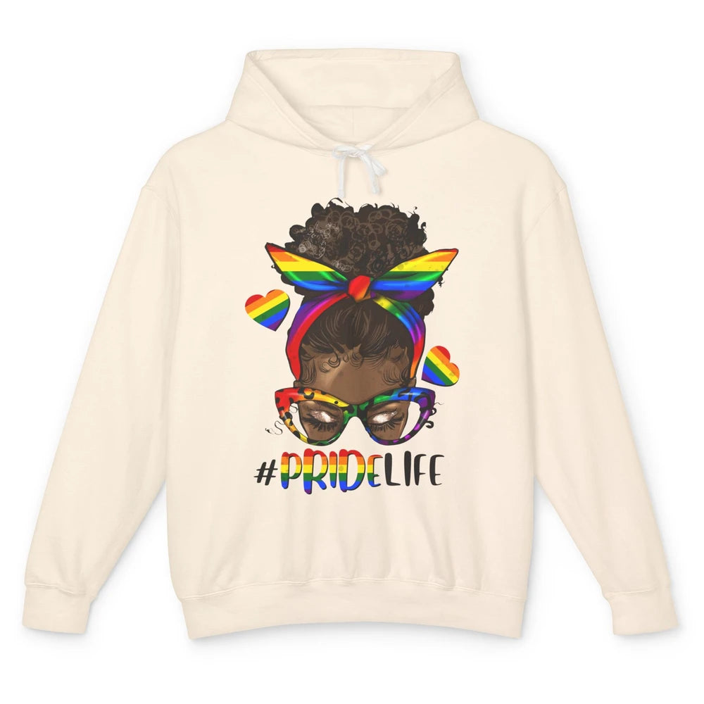 Black Melanin Messy Bun Rainbow Bandana Pride Life LGBTQ Unisex Lightweight Hoodie