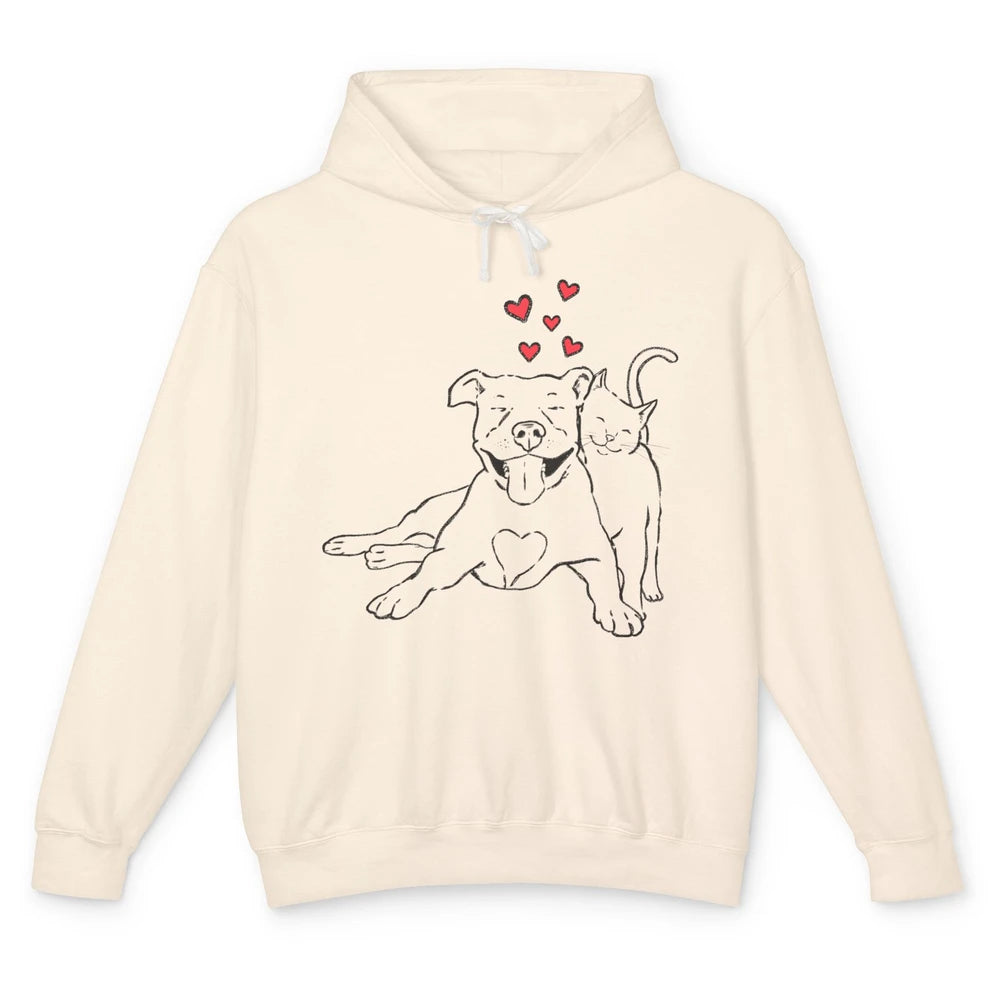 Pittie And Kitty Cute Pitbull Cats And Dogs Lovers Gift Unisex Lightweight Hoodie