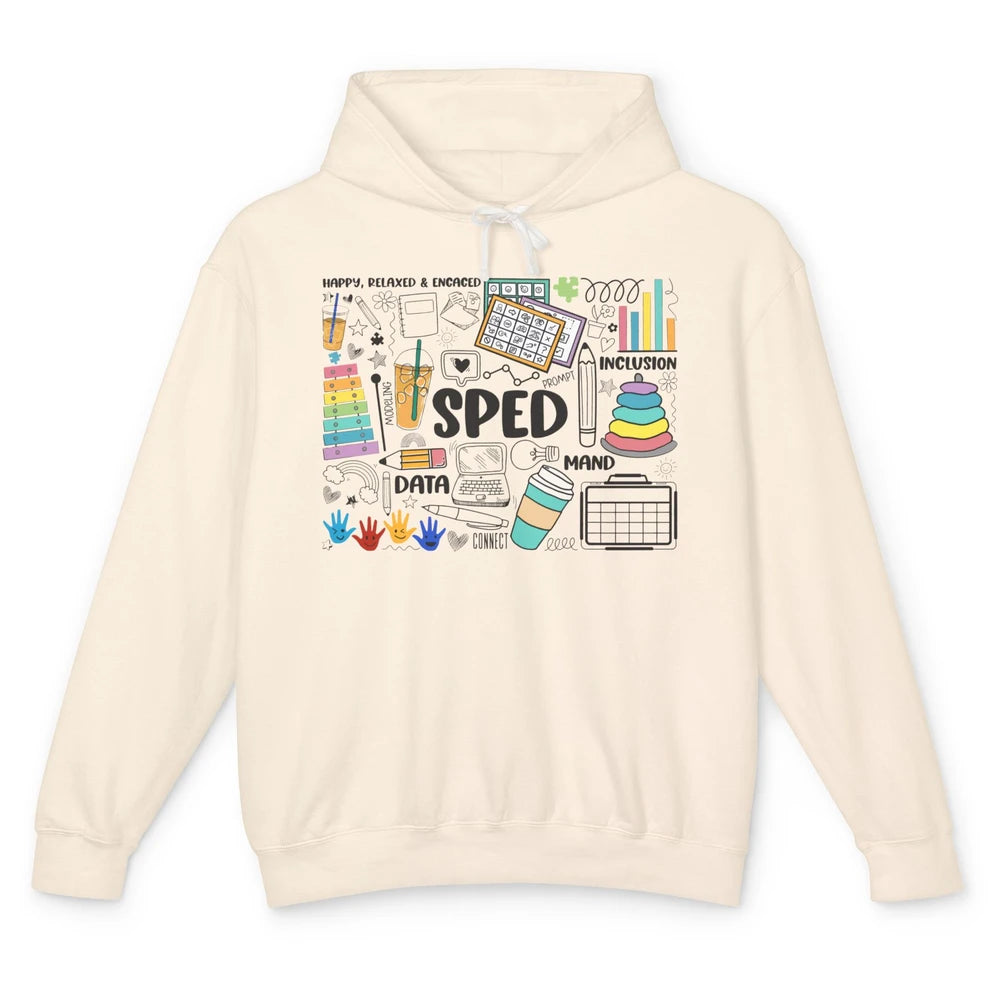 Special Education Teacher Happy Relax Encaced Inclusion Unisex Lightweight Hoodie