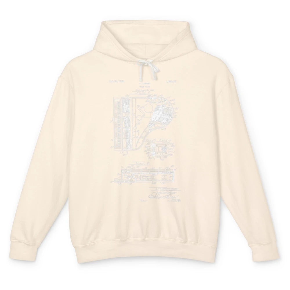 Piano Patent Style Vintage Grand Pianist Line Art Drawing Unisex Lightweight Hoodie