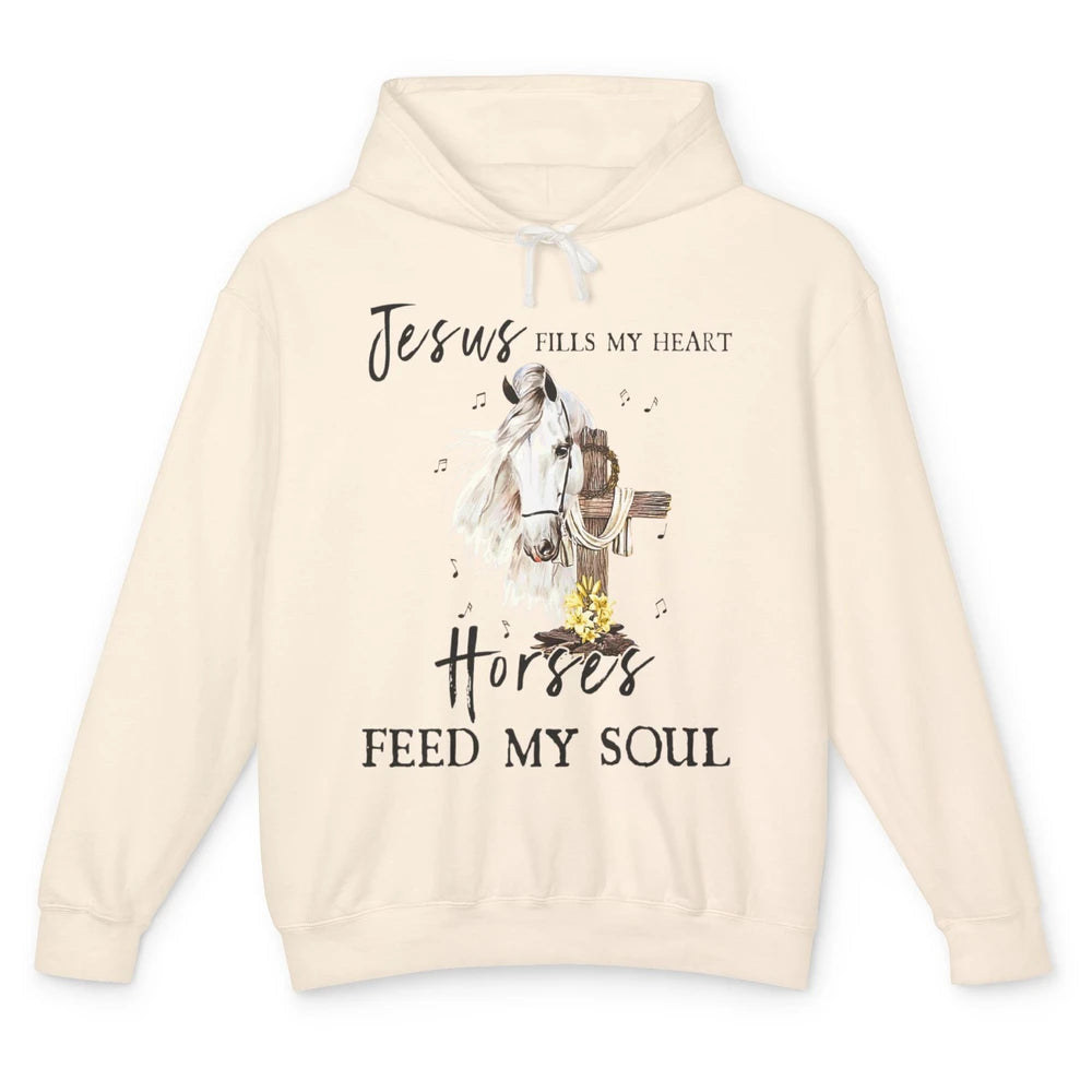 Jesus Fills My Heart Horses Feed Soul Cross Bible Christian Unisex Lightweight Hoodie