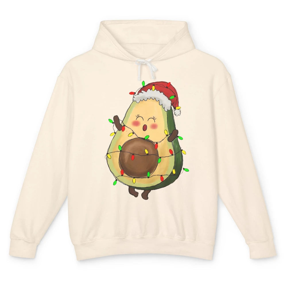 Avocado Santa Cute Avocado Christmas Lights Xmas Vegan Gift Unisex Lightweight Hoodie