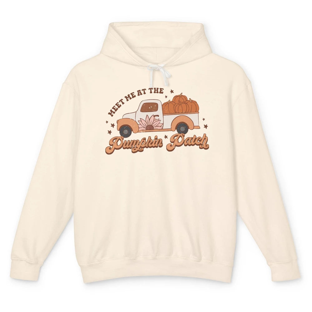 Retro Pumpkin Truck Meet Me At Pumpkin Patch Fall Halloween Unisex Lightweight Hoodie