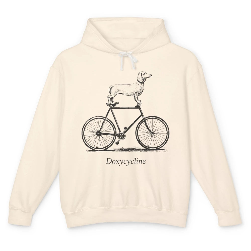 Dachshund On Bicycle Doxycycline Pun Veterinary Vet Tech Unisex Lightweight Hoodie