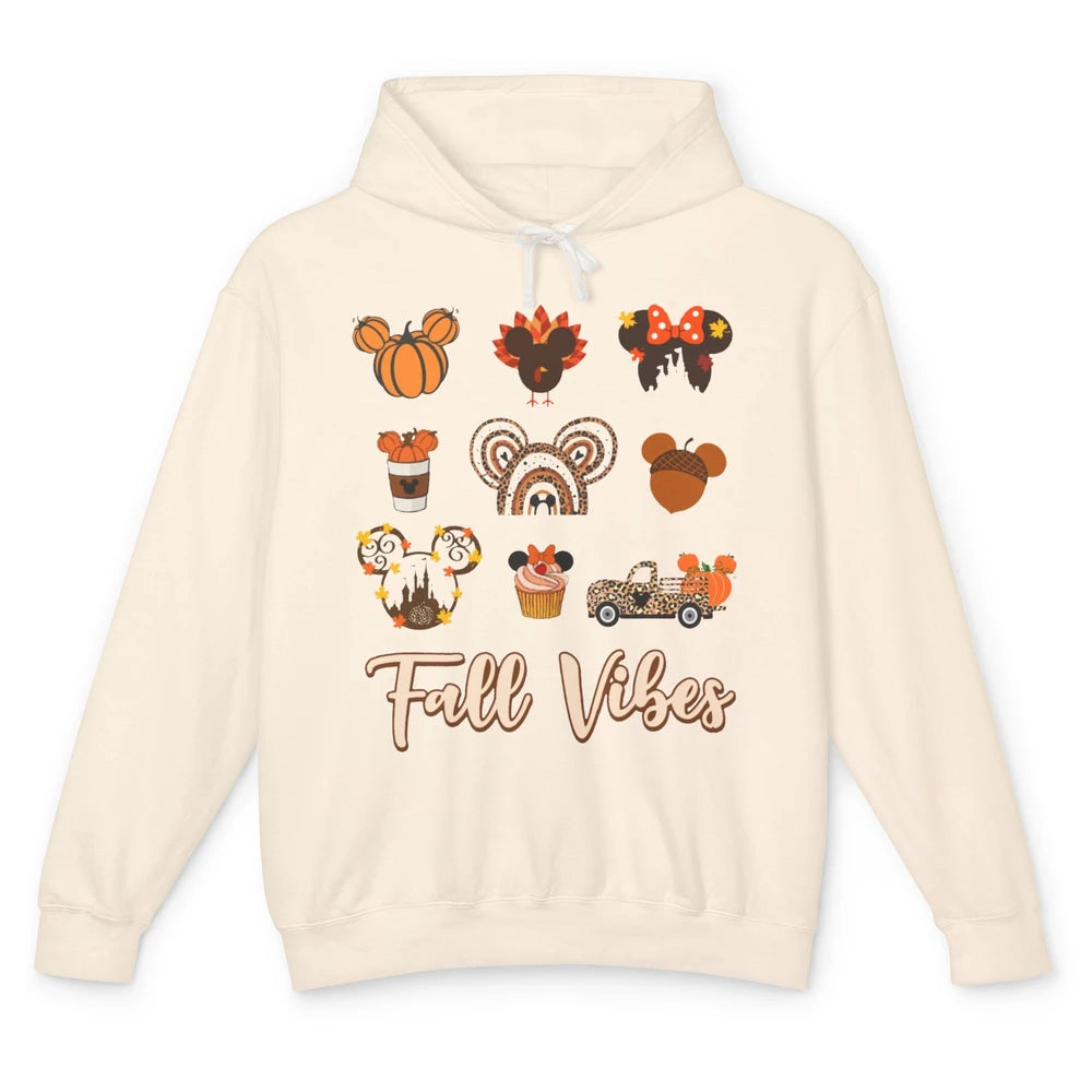 Retro Fall Vibes Pumpkin Turkey Halloween Fall Thanksgiving Unisex Lightweight Hoodie