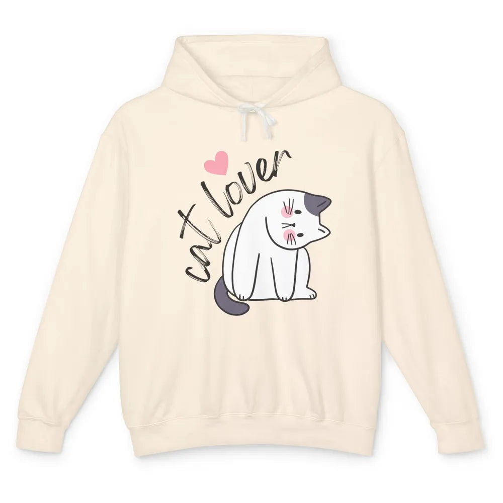 Funny White Cat Lover Cute Kitten Kawaii Heart Love Humor Unisex Lightweight Hoodie