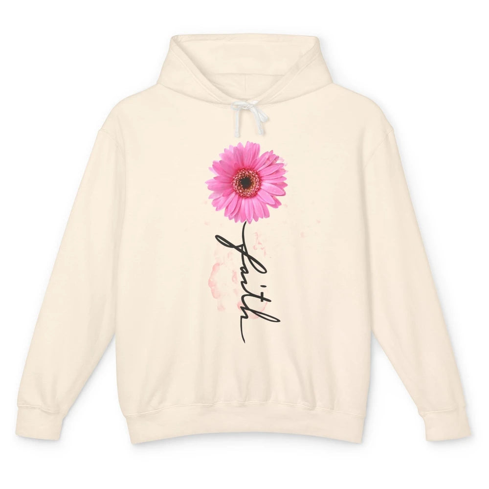 Pink Daisy Faith Cross Christian Religious God Lovers Gift Unisex Lightweight Hoodie