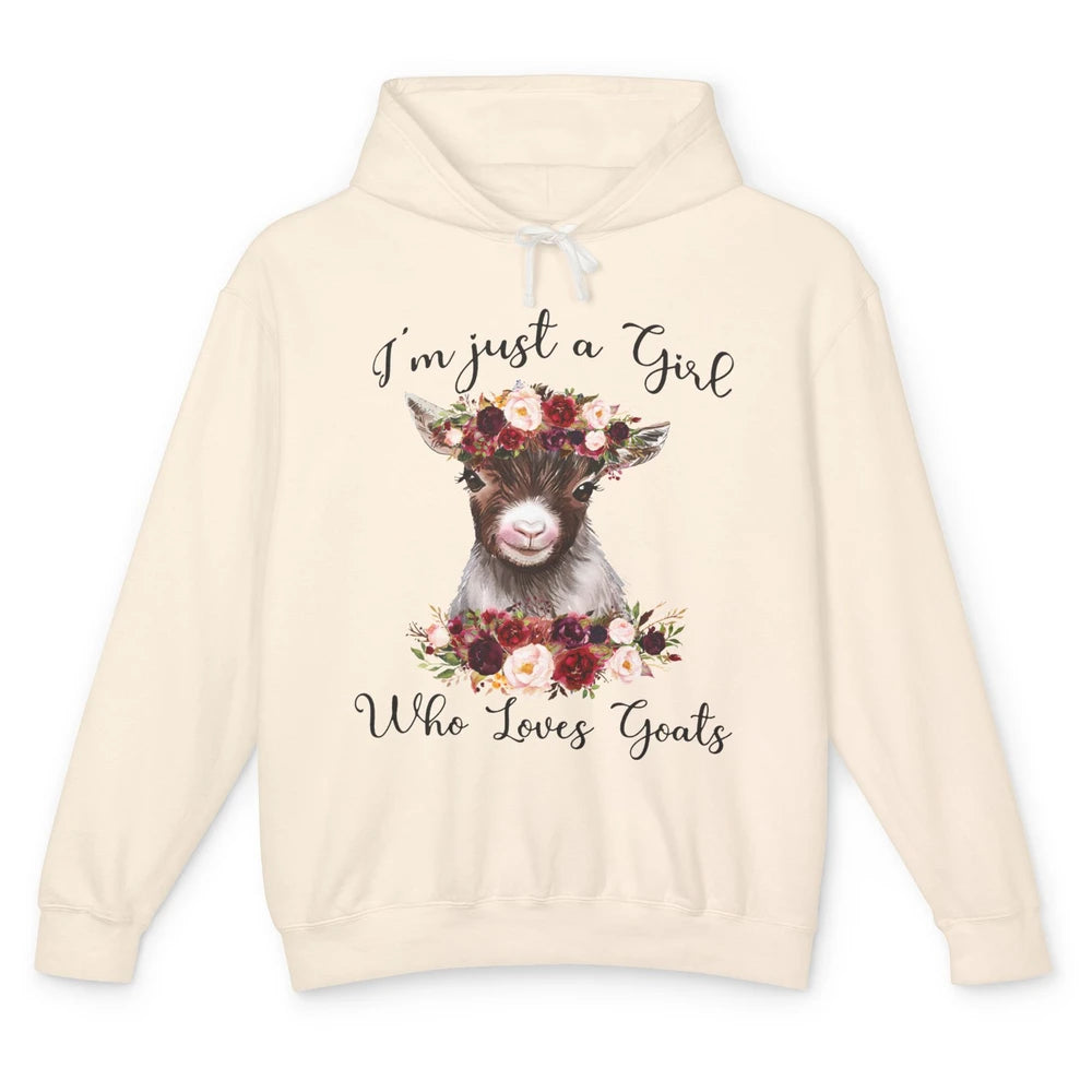 Funny Floral Goat Mom Just A Girl Who Loves Goats Farmers Unisex Lightweight Hoodie