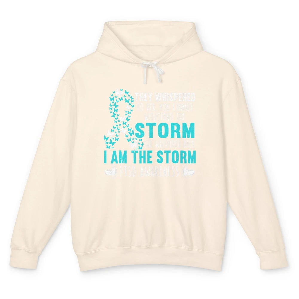 Teal Ribbon Butterfly The Storm Warrior PTSD Awareness Month Unisex Lightweight Hoodie