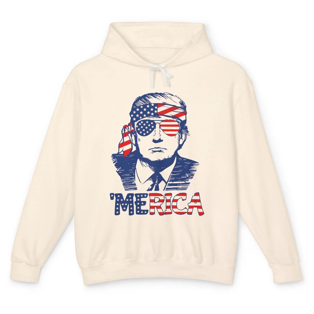 Retro Trump US Flag Glasses Merica July 4th Republican Gift Unisex Lightweight Hoodie