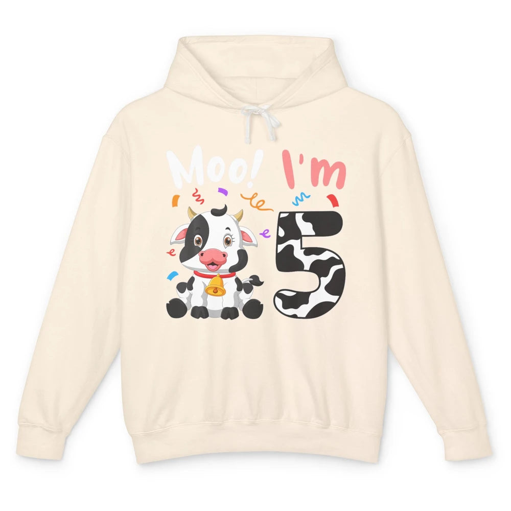 5th Birthday Moo Im 5 Cow Farm Animal Barnyard Family Party Unisex Lightweight Hoodie