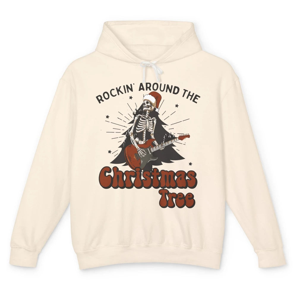 Skeleton Guitar Rocking Around Christmas Tree Western Xmas Unisex Lightweight Hoodie