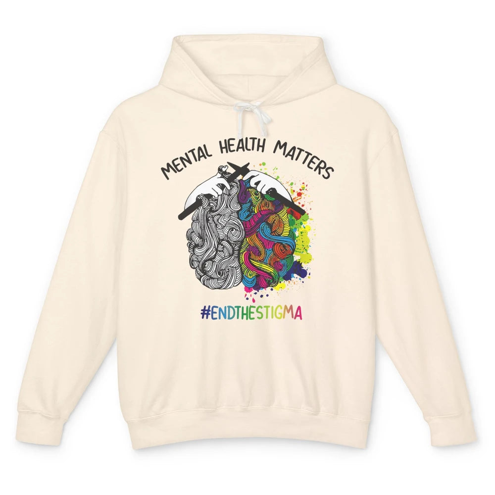 Brain Knitting Mental Health Matters Awareness Crochet Quilt Unisex Lightweight Hoodie