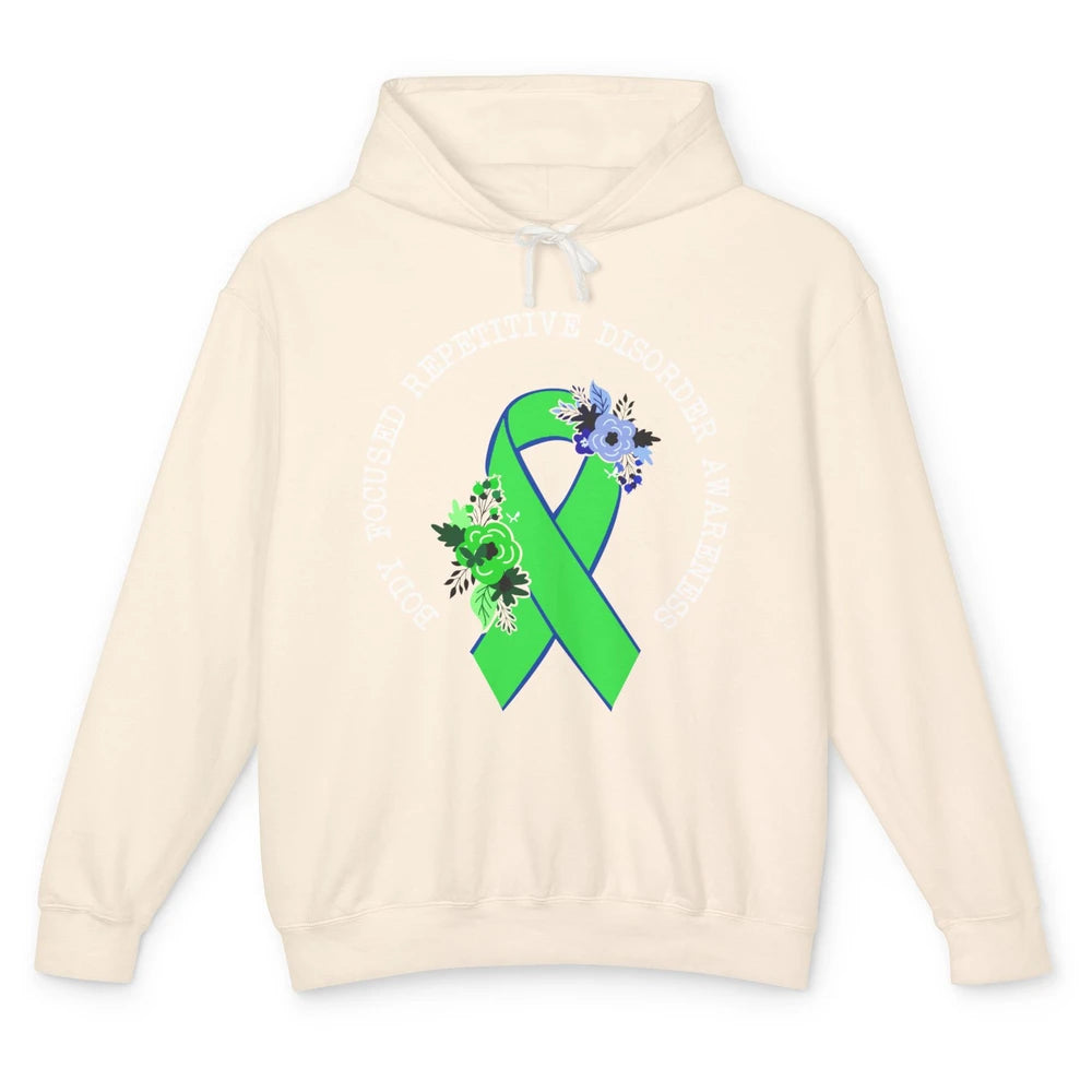 Body Focused Repetitive Disorder BFRB Floral Green Ribbon Unisex Lightweight Hoodie