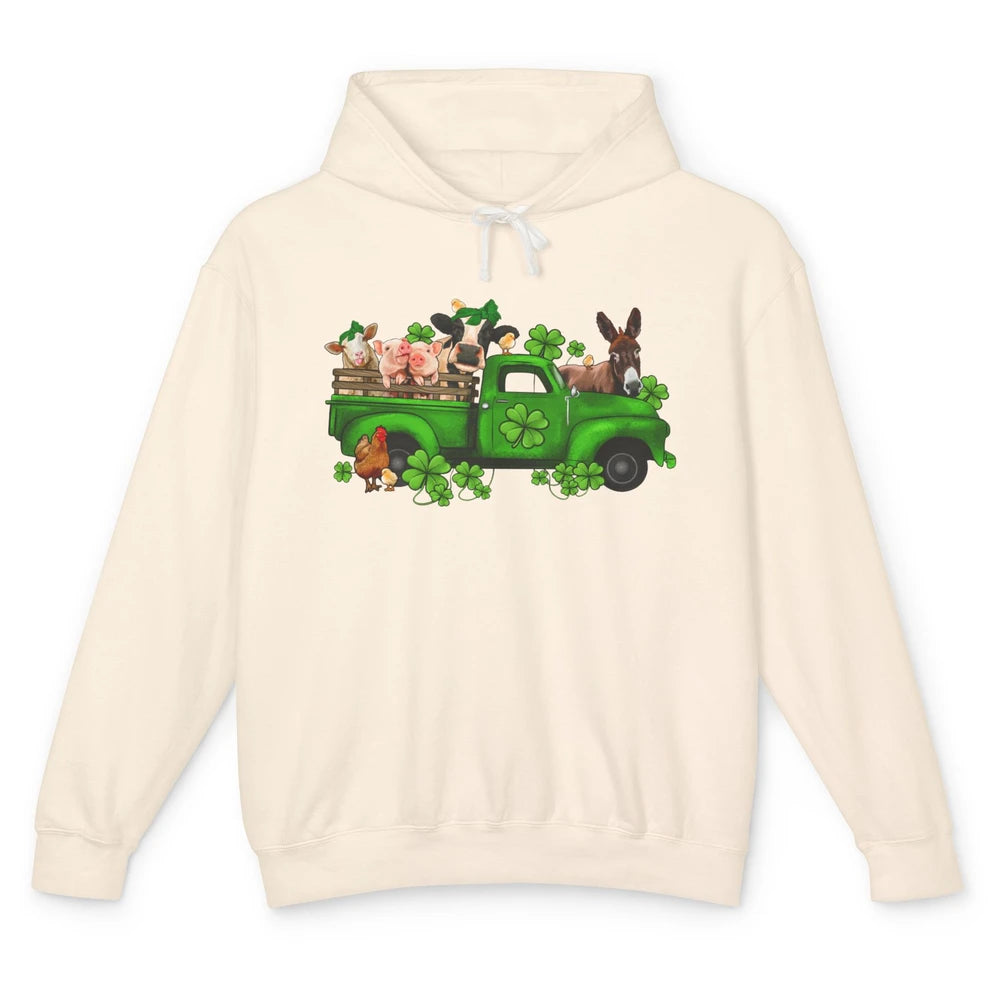 Farm Animals Truck Shamrock Clover St Patricks Day Retro Unisex Lightweight Hoodie