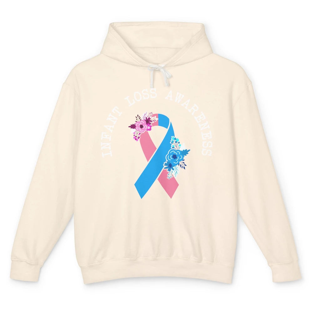 Infant Loss Awareness Floral Pink Blue Ribbon Rainbow Unisex Lightweight Hoodie