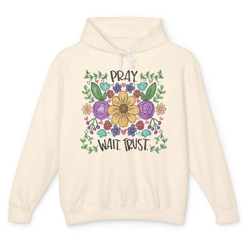 Floral Christian Faith Pray Wait Trust Bible Verse Hand Draw Unisex Lightweight Hoodie