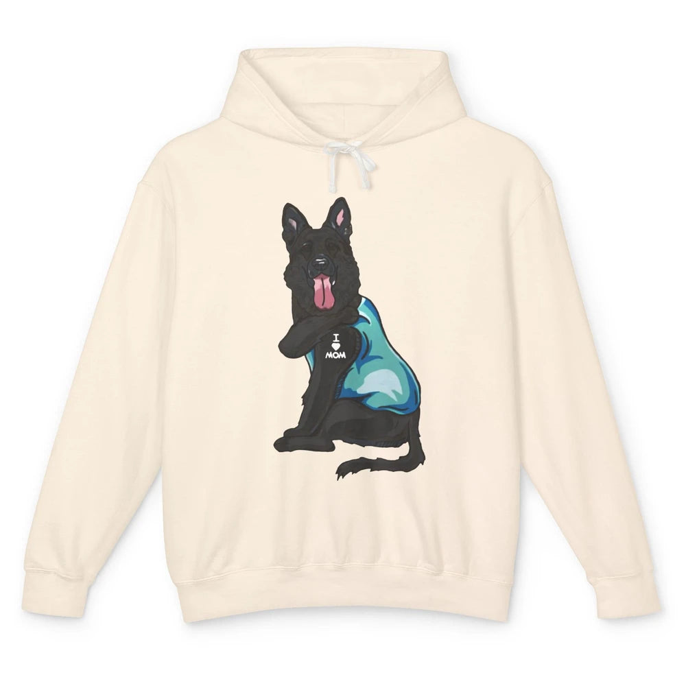 Black German Shepherd I Heart Mom Dog Mom Mother's Day Gift Unisex Lightweight Hoodie