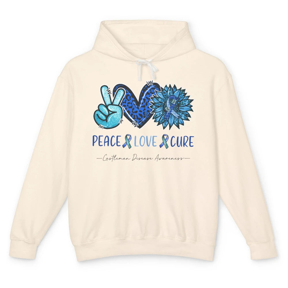 Castleman Disease Awareness Blue Ribbon Peace Love Cure Unisex Lightweight Hoodie