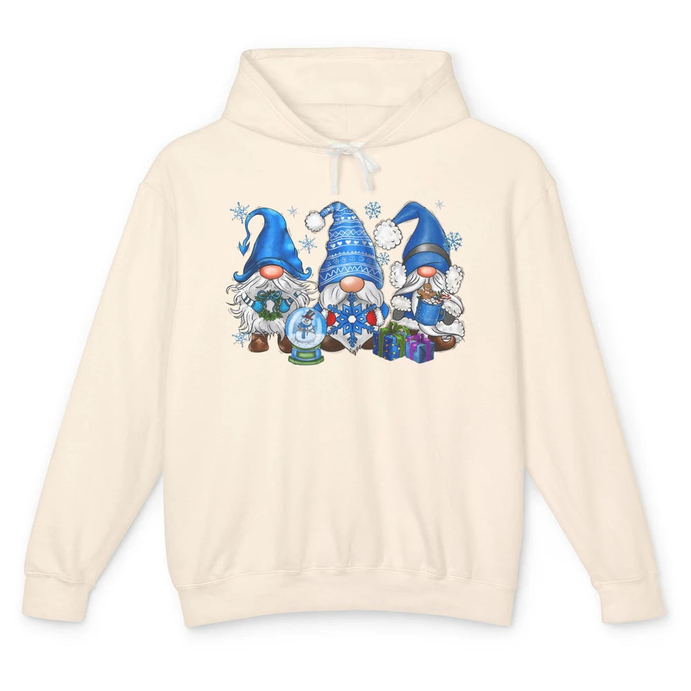 Retro Blue Snowman Gnomes Blue Christmas Winter Gnomies Xmas Unisex Lightweight Hoodie