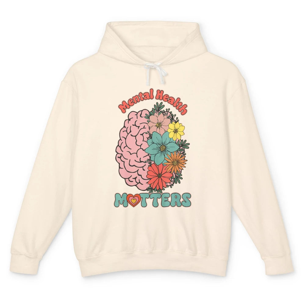 Wildflower Brain End The Stigma Floral Mental Health Matters Unisex Lightweight Hoodie