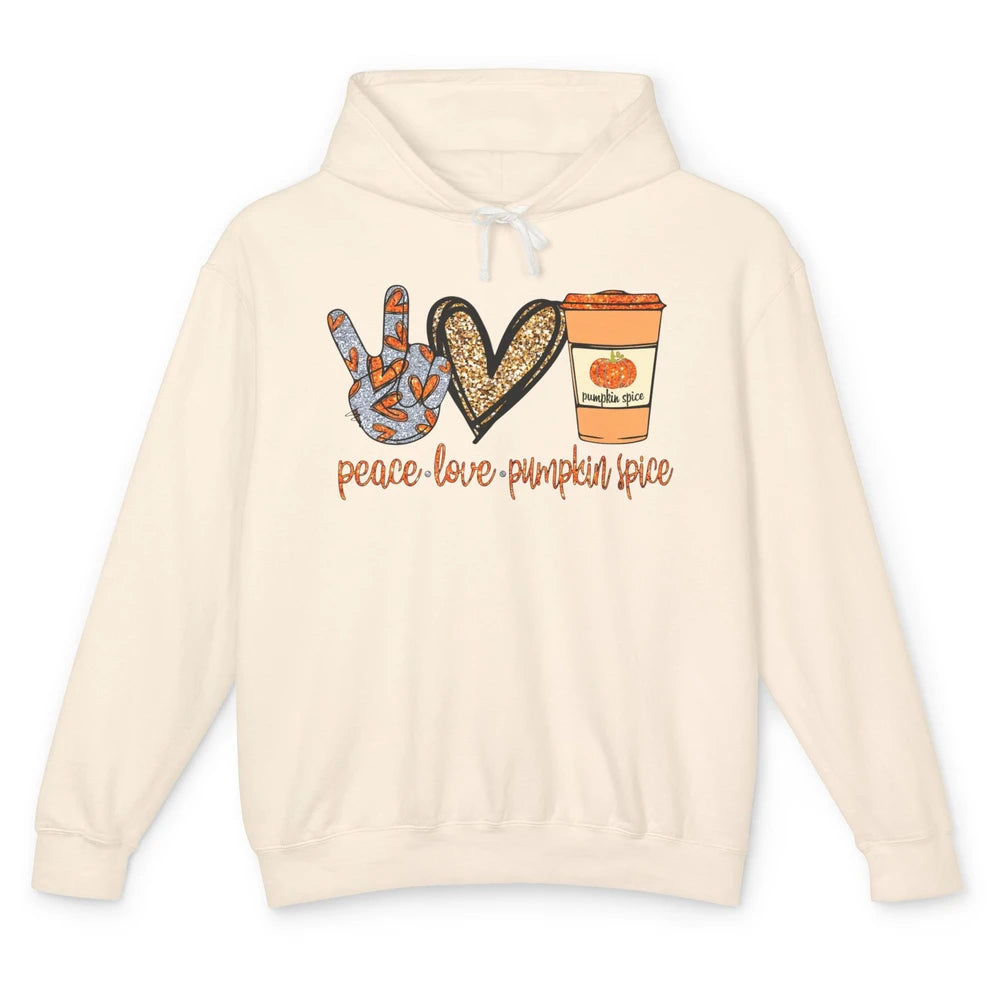 Peace Love Fall Pumpkin Spice Fall Halloween Thanksgiving Unisex Lightweight Hoodie