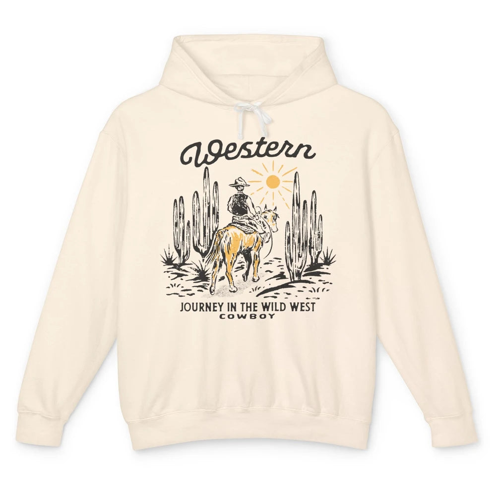 Retro Cowboy Riding Desert Sunset Western Journey Wild West Unisex Lightweight Hoodie