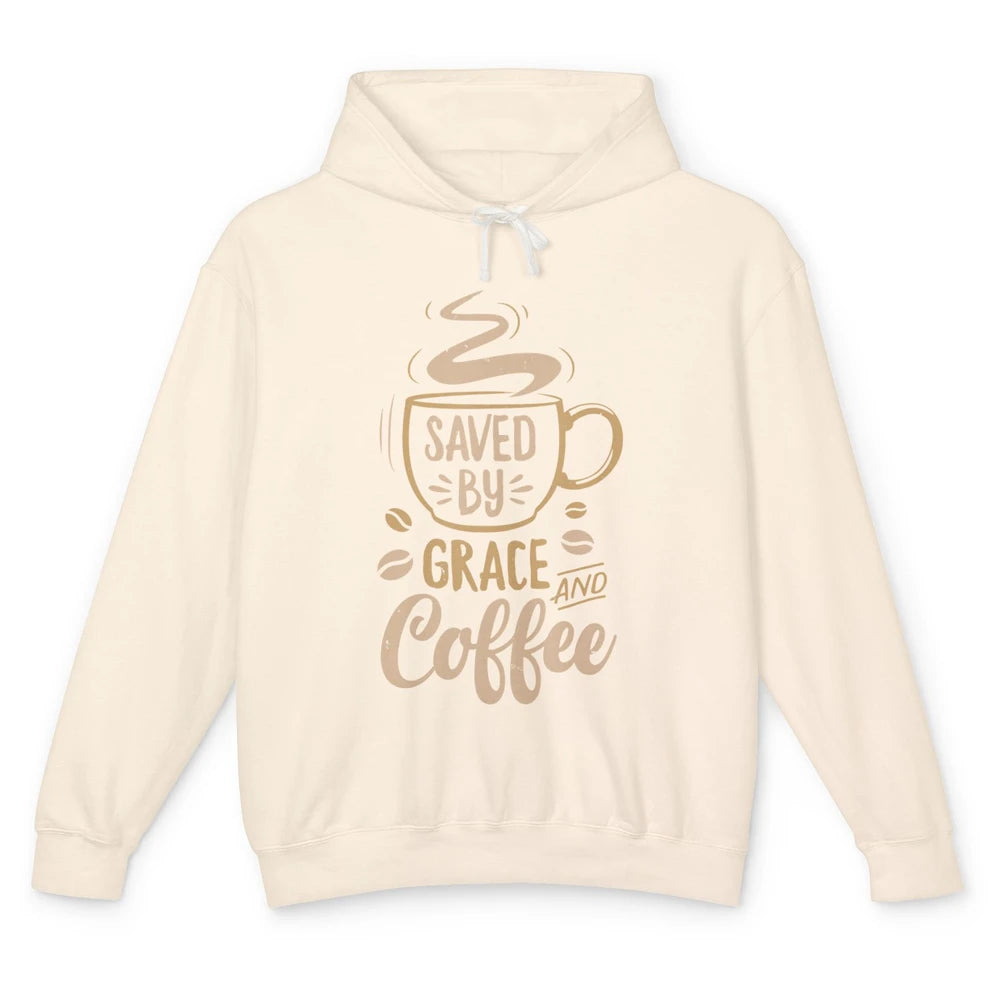 Saved By Grace And Coffee Christian Women Jesus Christ God Unisex Lightweight Hoodie