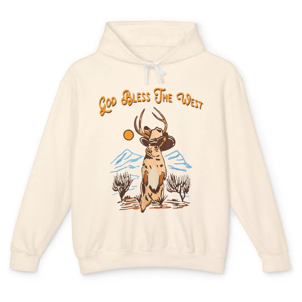 Western Country God Bless Vintage Cowboy Deer Music Desert Unisex Lightweight Hoodie