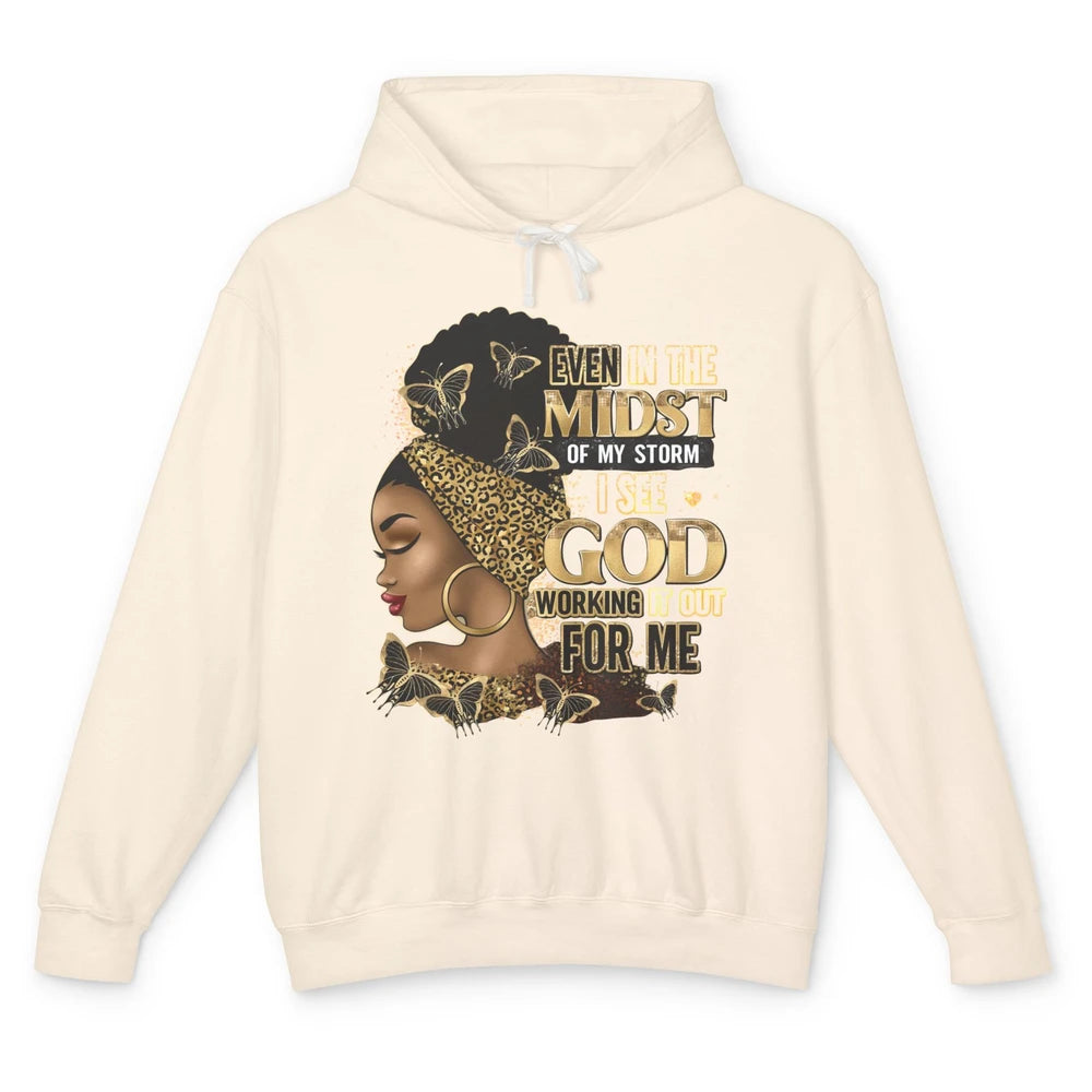 Black Girl In The Midst Of Storm Afro Woman Christian Belief Unisex Lightweight Hoodie