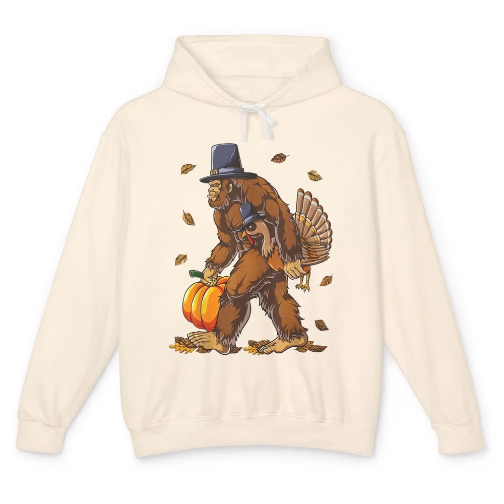 Bigfoot Pilgrim Hat Turkey Thanksgiving Funny Turkey Autumn Unisex Lightweight Hoodie