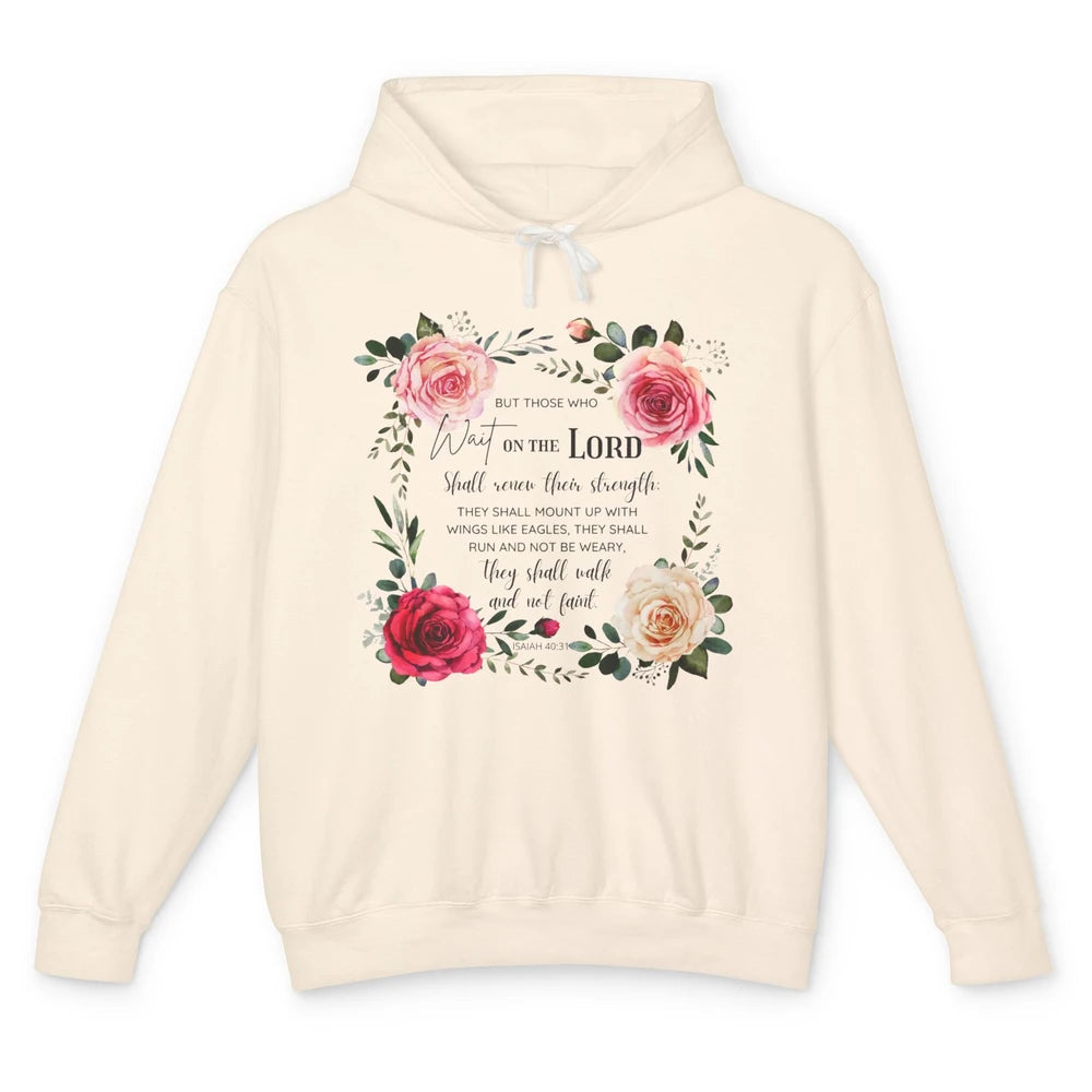 Floral Those Who Wait On The Lord Bible Verse Christian Unisex Lightweight Hoodie