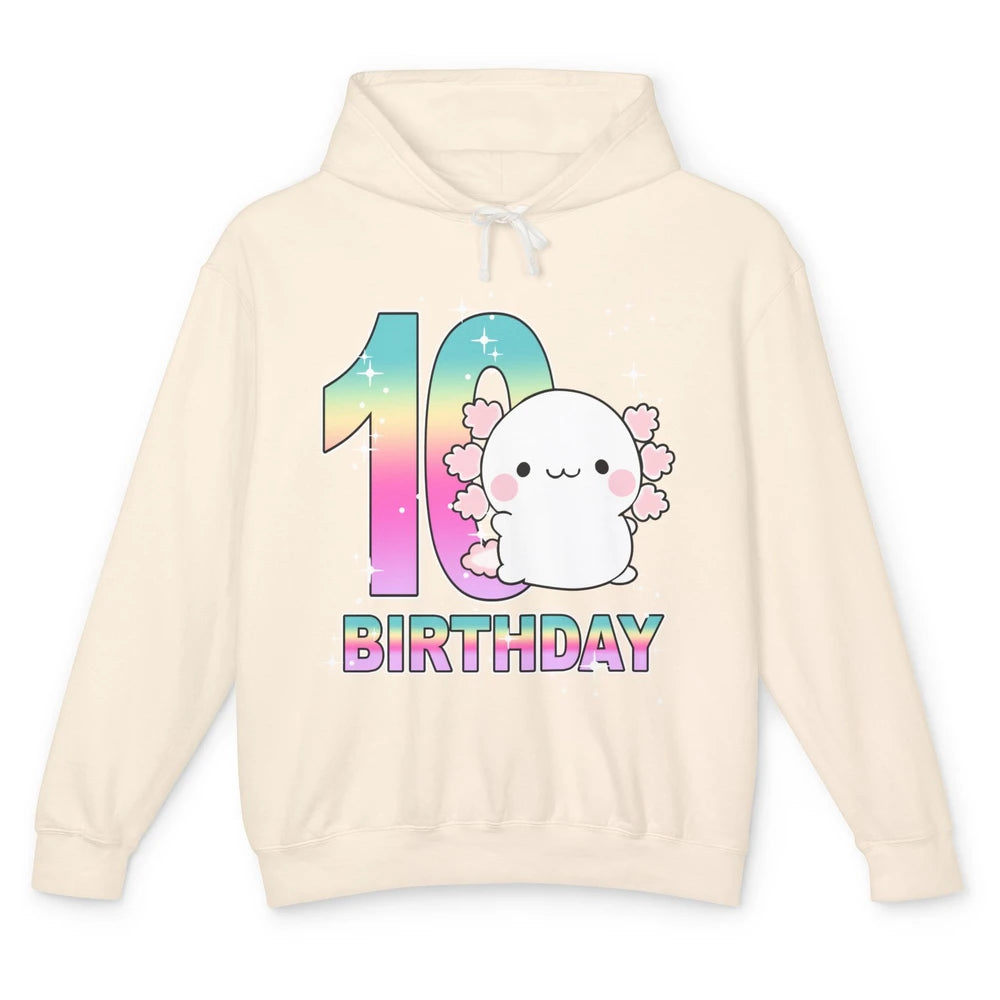 Cute Axolotl 10th Birthday Girl Boy 10 Years Old Birthday Unisex Lightweight Hoodie